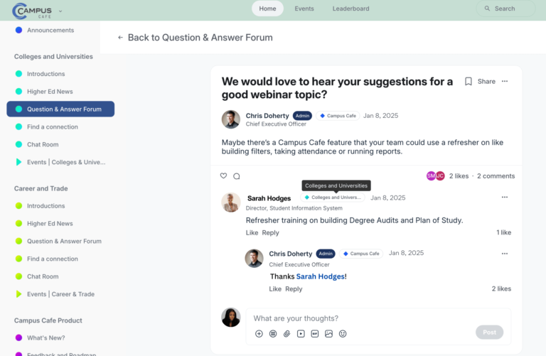 The Campus Cafe team regularly interacts with members individually or as part of a group.